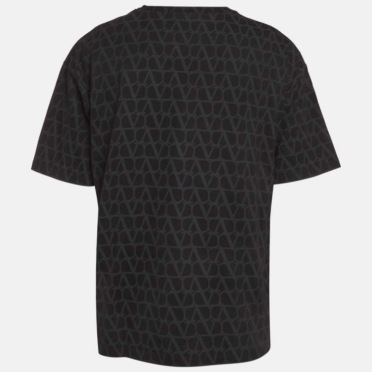 Pre Owned Valentino Black Monogram Cotton Crewneck T-Shirt XL