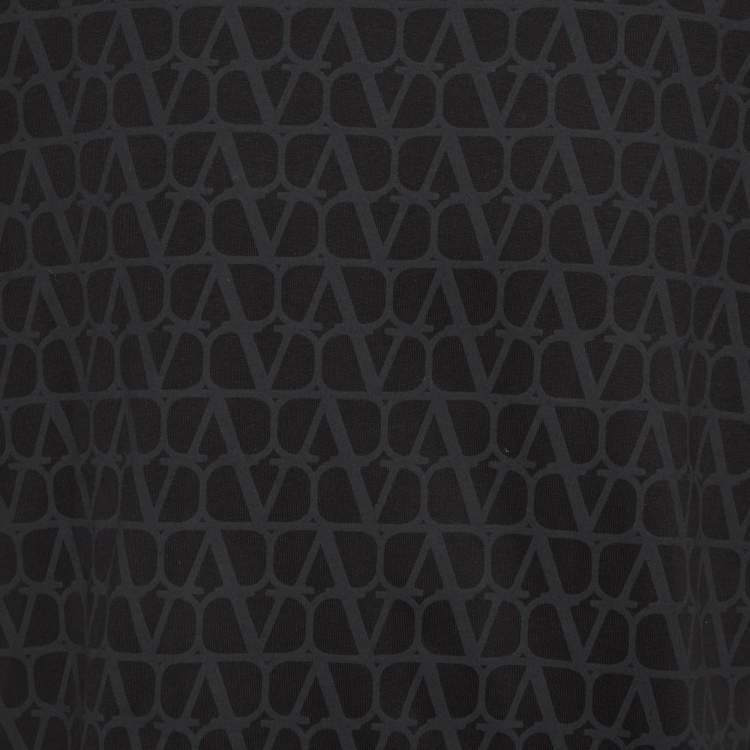 Pre Owned Valentino Black Monogram Cotton Crewneck T-Shirt XL