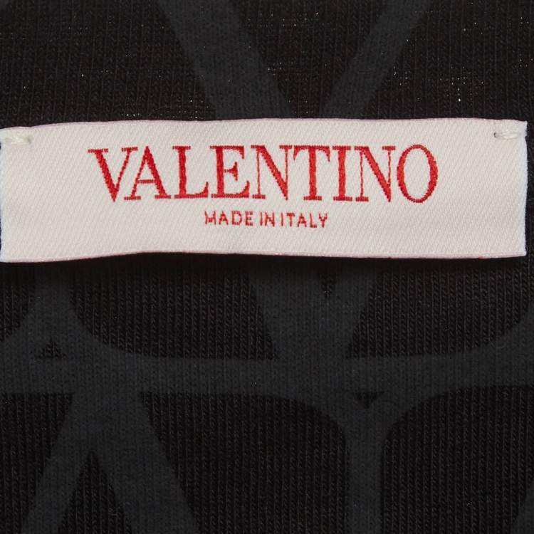 Pre Owned Valentino Black Monogram Cotton Crewneck T-Shirt XL