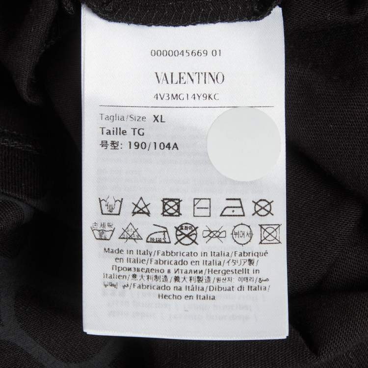 Pre Owned Valentino Black Monogram Cotton Crewneck T-Shirt XL