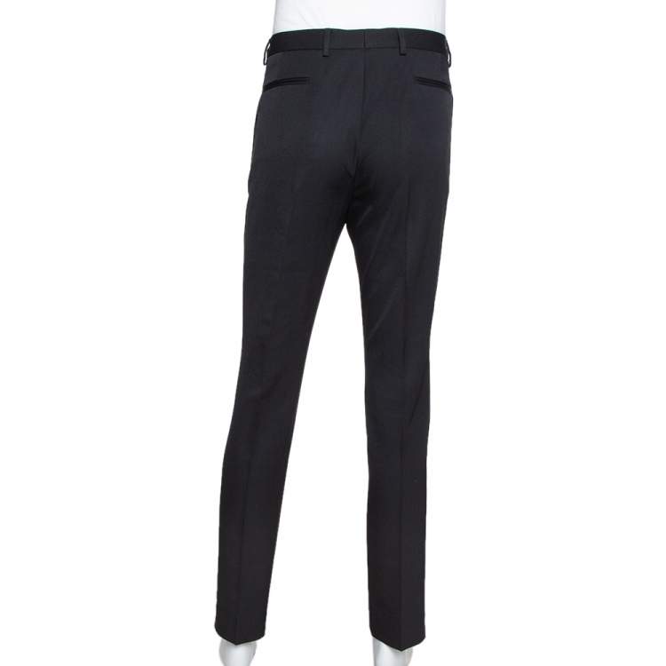 Pre Owned Valentino Black Wool Leather Trim Tailored Trousers XL