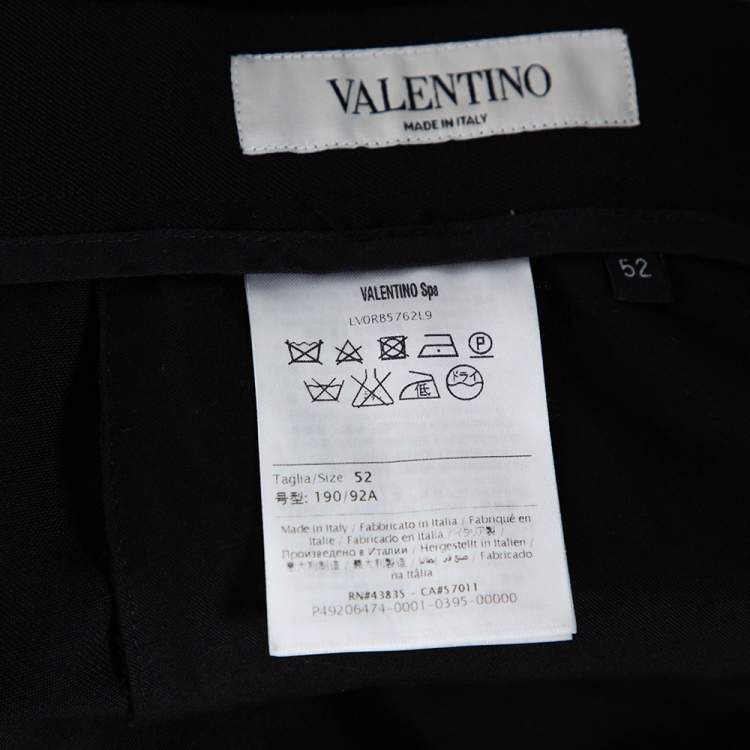 Pre Owned Valentino Black Wool Leather Trim Tailored Trousers XL