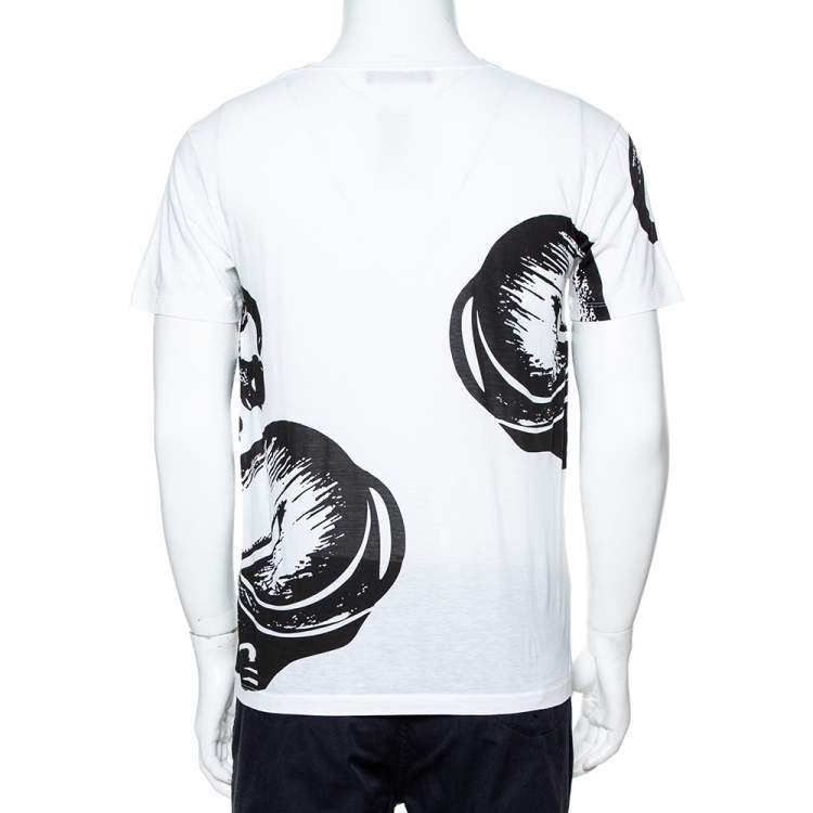 Pre Owned Valentino White Panther Print Cotton Crew Neck T-Shirt S