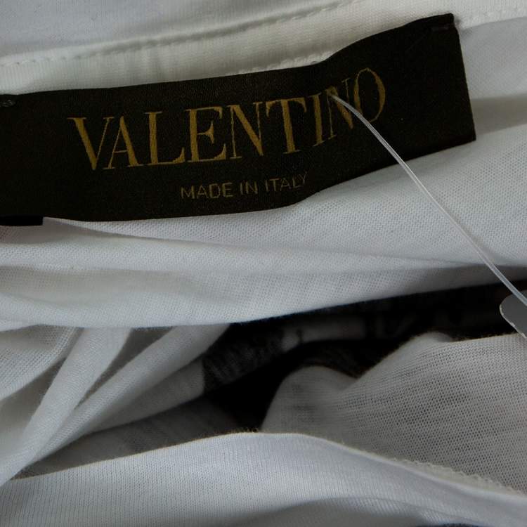 Pre Owned Valentino White Panther Print Cotton Crew Neck T-Shirt S
