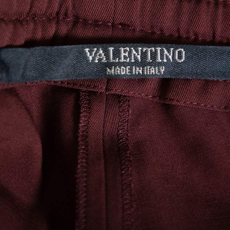 Pre Owned Valentino Burgundy Wool Straight Leg Track Pants S