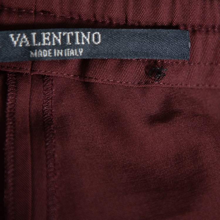 Pre Owned Valentino Burgundy Wool Straight Leg Track Pants S