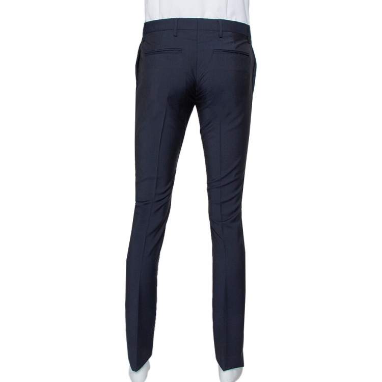 Pre Owned Valentino Navy Blue Wool & Mohair Mid Rise Trousers XS