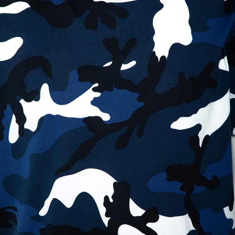 Pre Owned Valentino Blue Camo Print Cotton Crew Neck T-Shirt L 