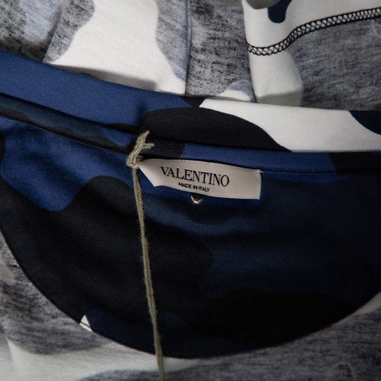 Pre Owned Valentino Blue Camo Print Cotton Crew Neck T-Shirt L 