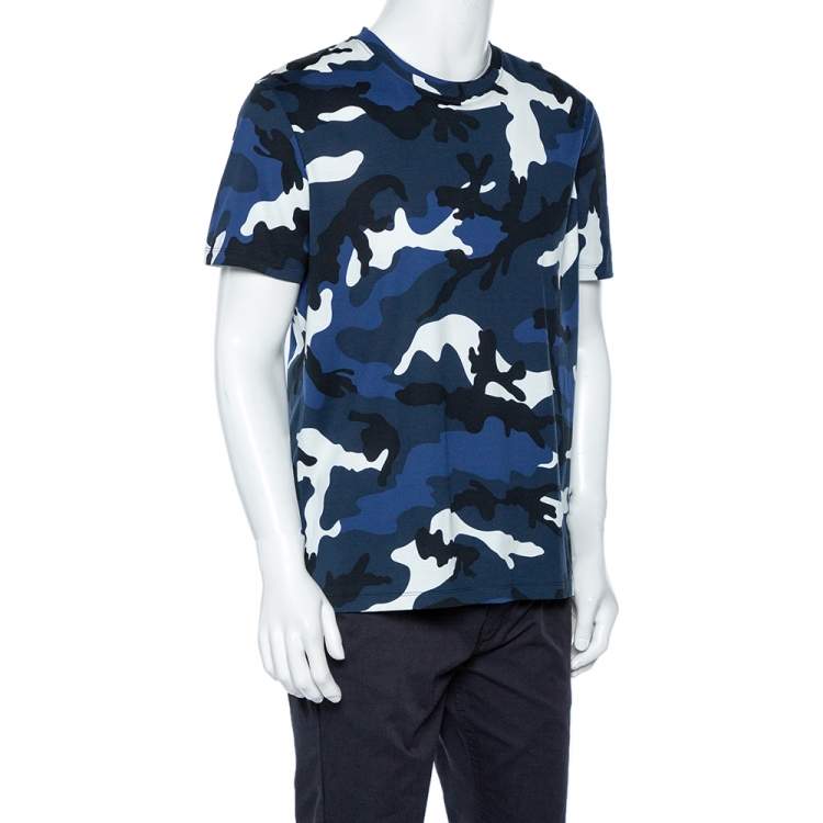 Valentino Camouflage-print Cotton T-shirt In Blue Camo