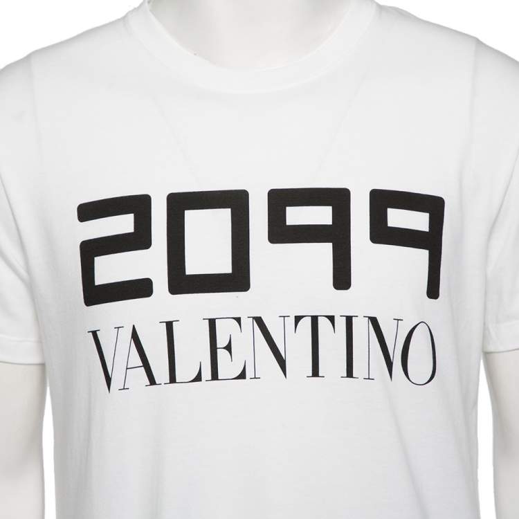 Pre Owned Valentino White Cotton 2099 Logo Printed Round Neck T-Shirt M