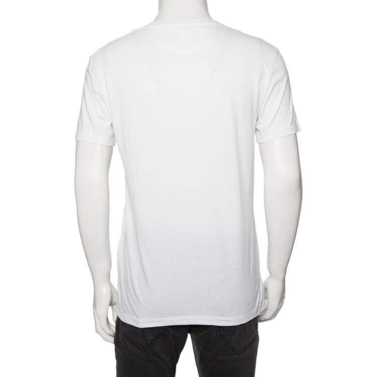 Pre Owned Valentino White Cotton 2099 Logo Printed Round Neck T-Shirt M