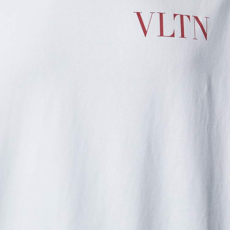 Pre Owned Valentino White VLTN Print Cotton Crew Neck T-Shirt L