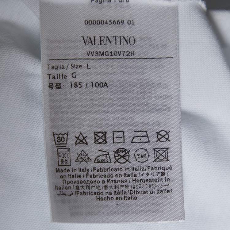 Pre Owned Valentino White VLTN Print Cotton Crew Neck T-Shirt L