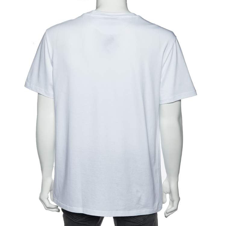 Pre Owned Valentino White VLTN Print Cotton Crew Neck T-Shirt L