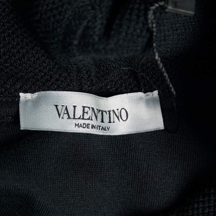 Pre Owned Valentino Black VLTN Print Cotton Hooded Sweatshirt L
