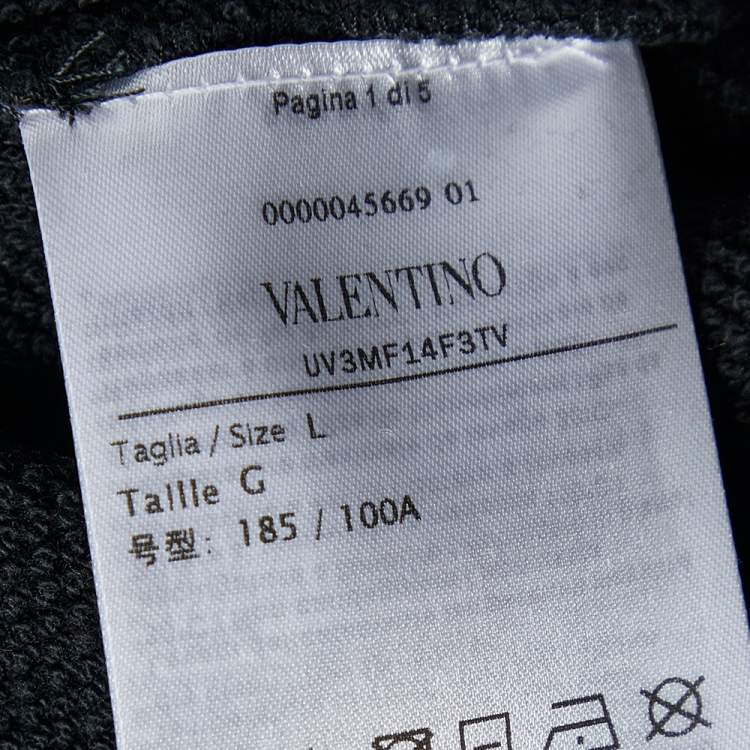 Pre Owned Valentino Black VLTN Print Cotton Hooded Sweatshirt L