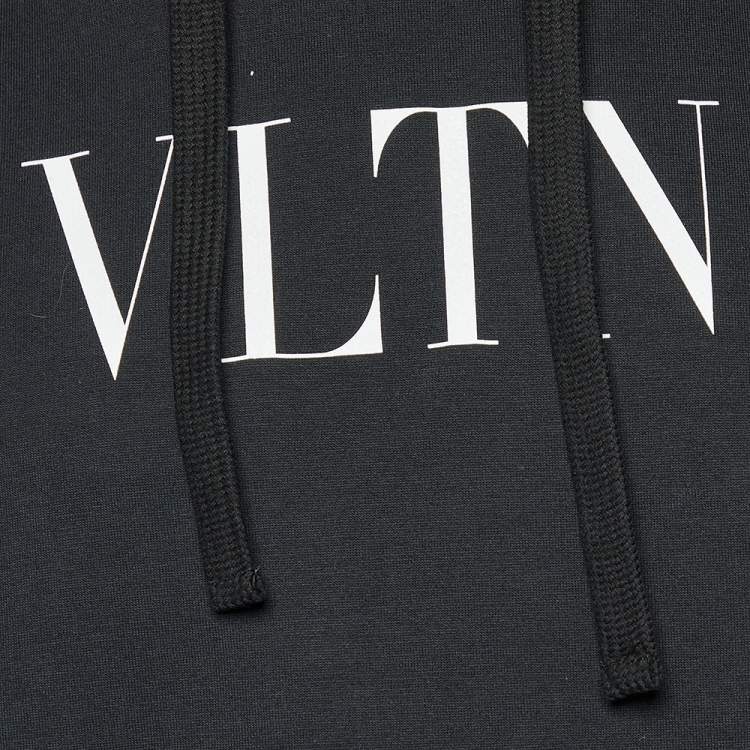 Pre Owned Valentino Black VLTN Print Cotton Hooded Sweatshirt L