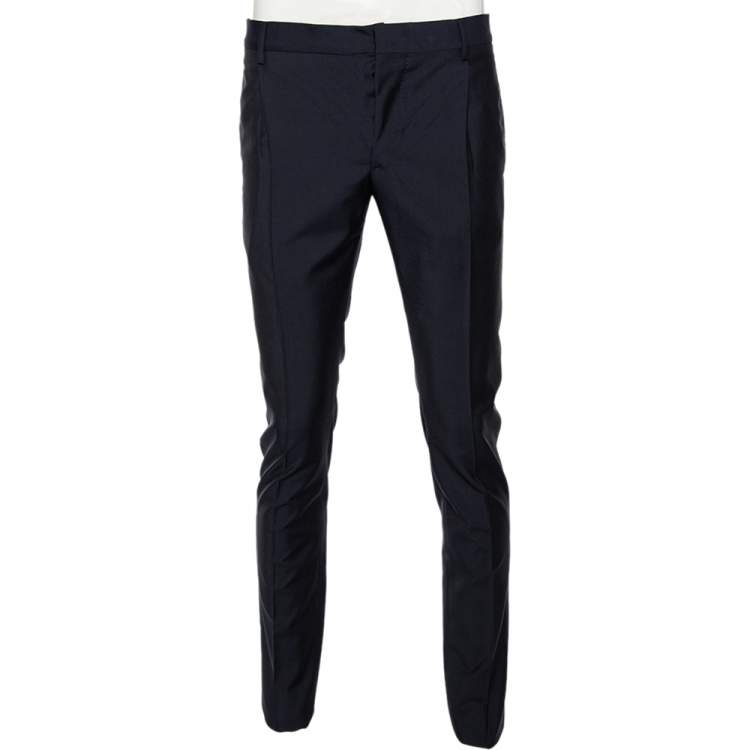 Pre Owned Valentino Navy Blue Wool Straight Fit Formal Pants XS