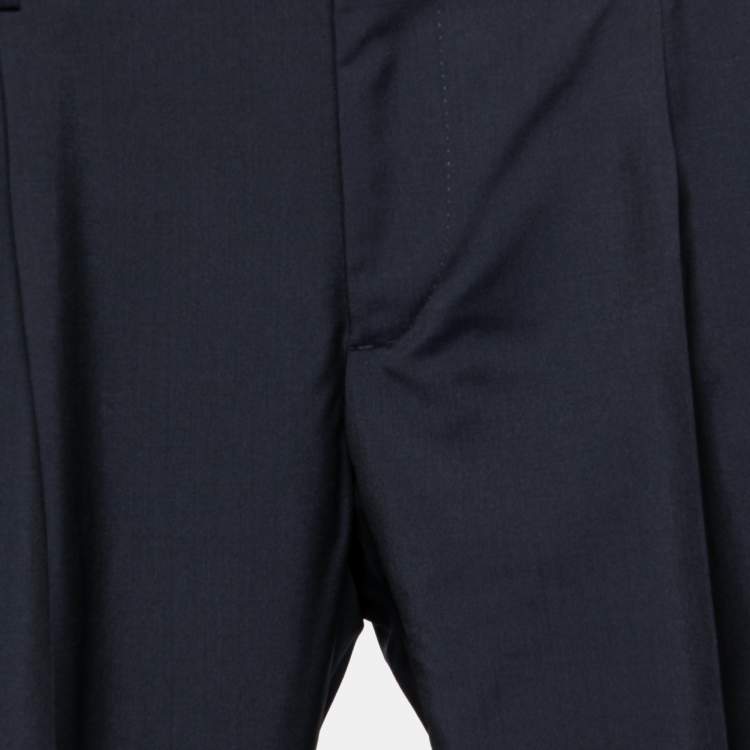 Pre Owned Valentino Navy Blue Wool Tapered Trousers XS
