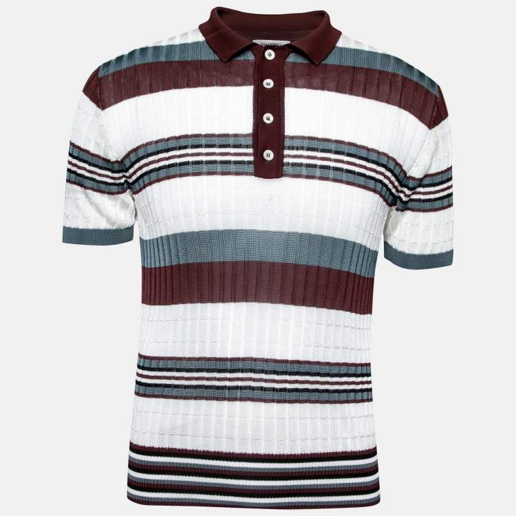 Pre Owned Valentino White Multicolor Striped Pattern Knit Shirt M