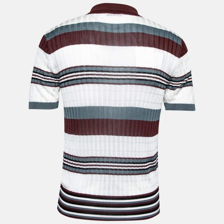 Pre Owned Valentino White Multicolor Striped Pattern Knit Shirt M