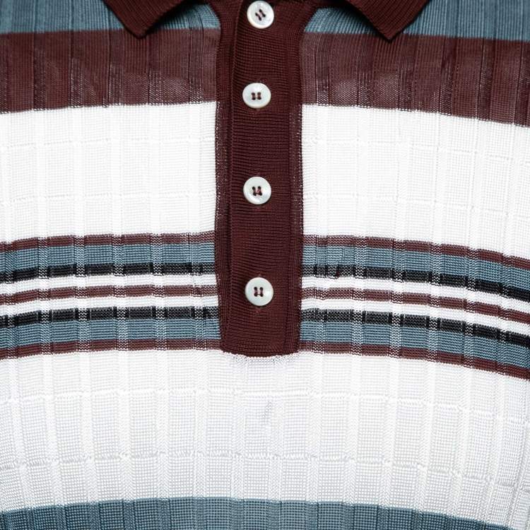Pre Owned Valentino White Multicolor Striped Pattern Knit Shirt M