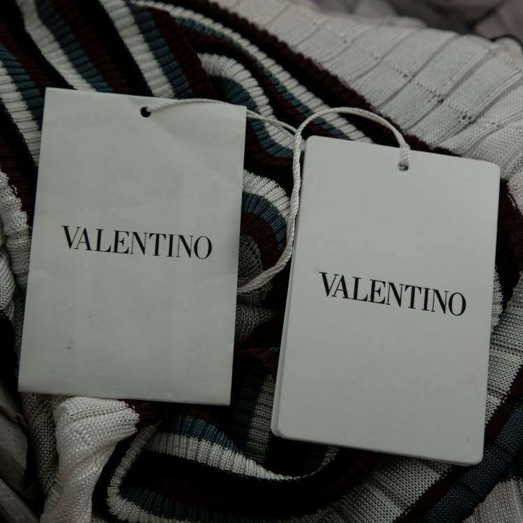 Pre Owned Valentino White Multicolor Striped Pattern Knit Shirt M