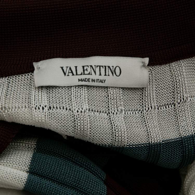 Pre Owned Valentino White Multicolor Striped Pattern Knit Shirt M