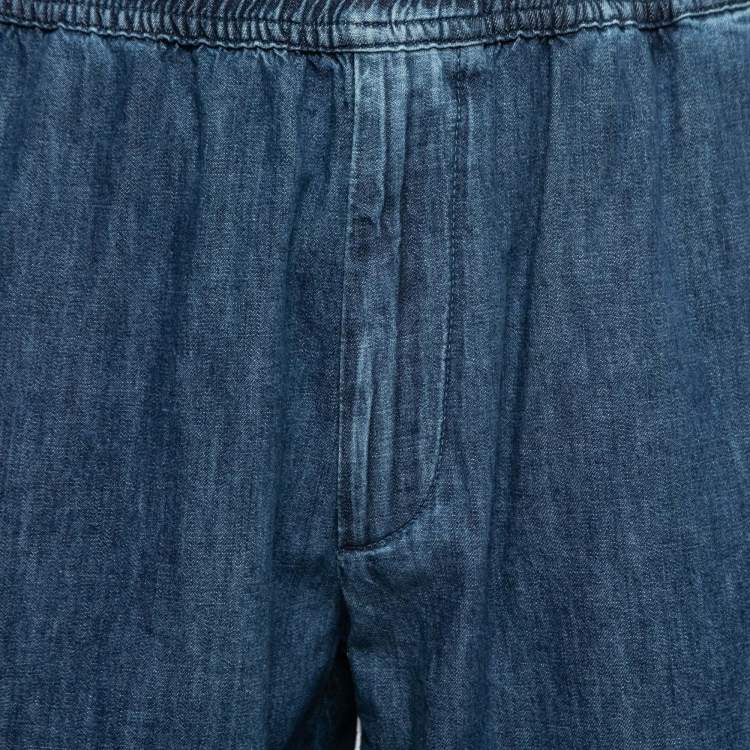 Pre Owned Valentino Blue Denim Elastic Waist Shorts M 