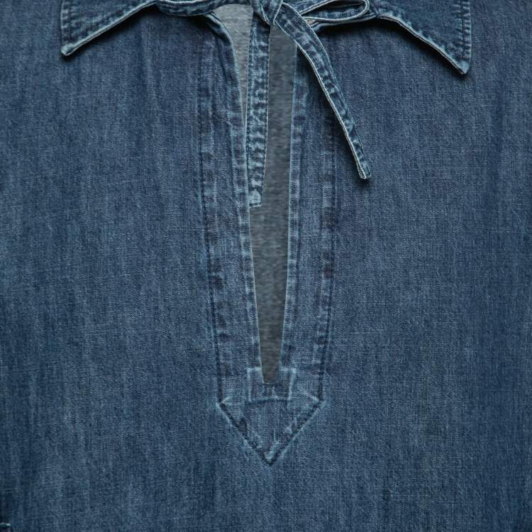 Pre Owned Valentino Blue Denim Short Sleeve Shirt M