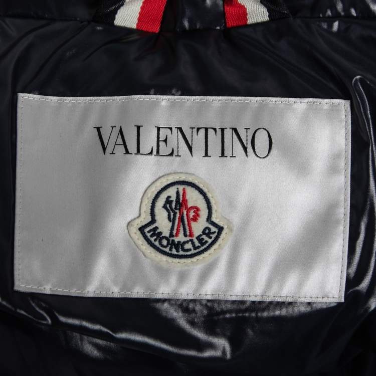 Pre Owned Valentino X Moncler Navy Blue Synthetic V Logo Down Puffer Jacket M
