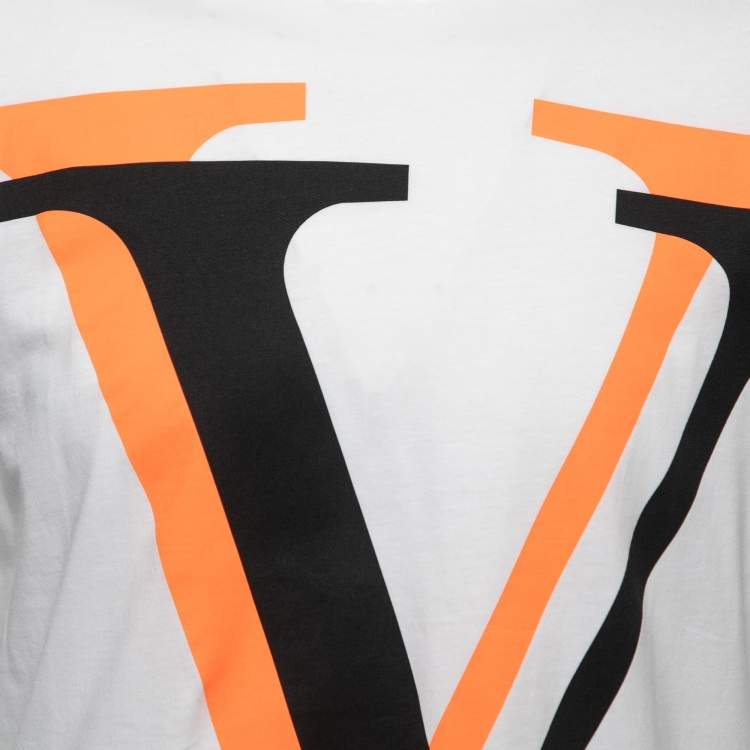 Pre Owned Valentino White V-Logo Printed Cotton Short Sleeve T-Shirt S