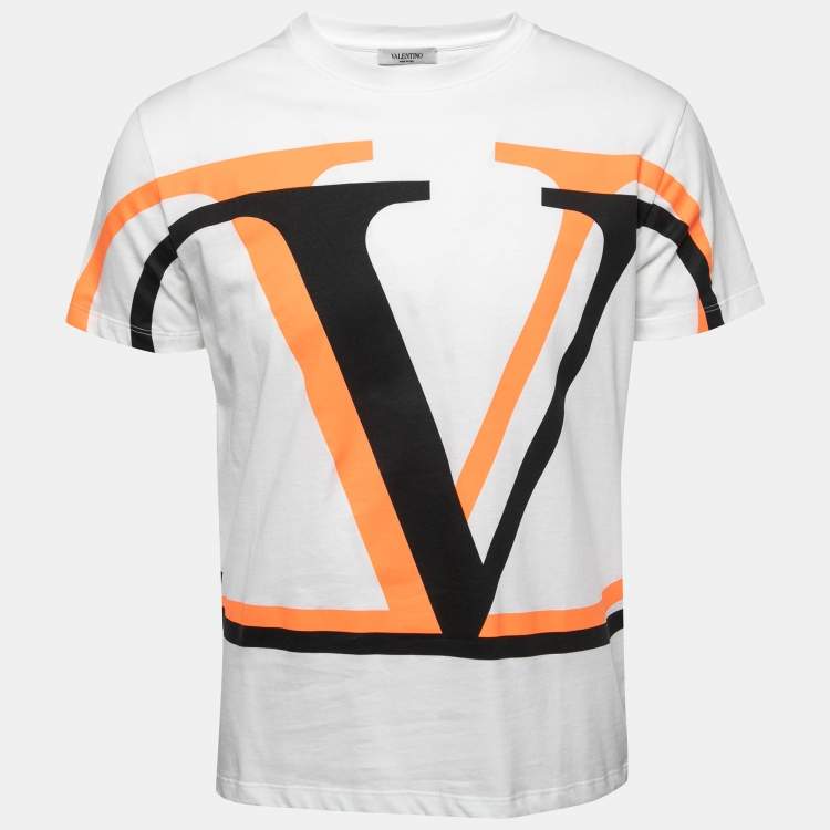Pre Owned Valentino White V-Logo Printed Cotton Short Sleeve T-Shirt S
