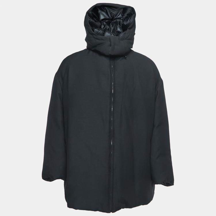Valentino Black Nylon & Wool Blend Zip Front Hooded Down Jacket