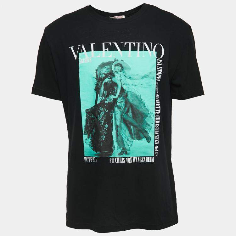 Valentino Black Archive Print Cotton Crew Neck T-Shirt XS