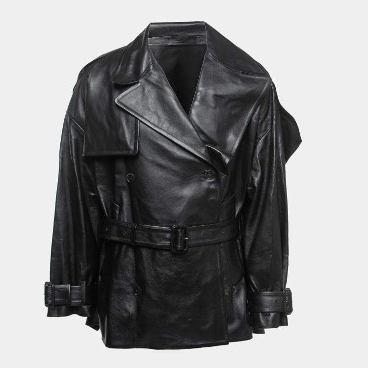 Valentino Black Leather Double Breasted Belted Jacket XL Valentino