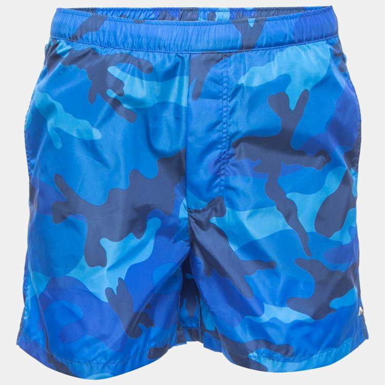 Valentino Camunoir Blue Camouflage Print Nylon Swim Shorts M