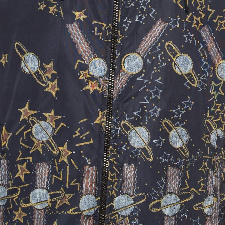 Pre Owned Valentino Navy Blue Space Print Nylon Reversable Detachable Hood Jacket S
