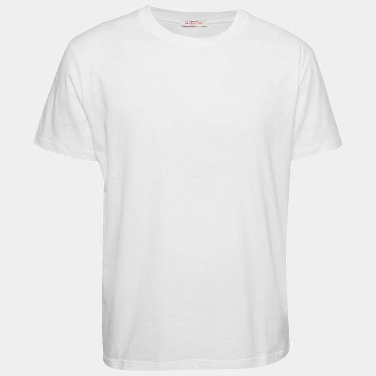 Pre Owned Valentino White Solid Cotton Jersey T-Shirt L