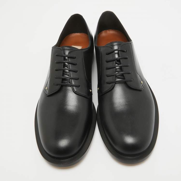 Pre Owned Valentino Black Leather Lace Up Oxfords Size 39