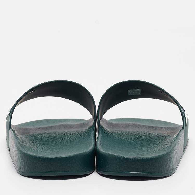 Pre Owned Valentino Green Rubber VLTN Flat Sandals Size 45