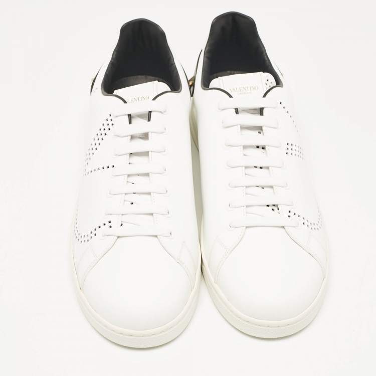 Pre Owned Valentino White Leather Backnet Low Top Sneakers Size 45