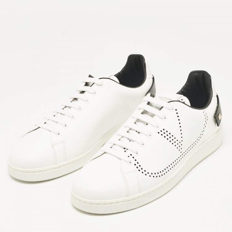 Pre Owned Valentino White Leather Backnet Low Top Sneakers Size 45