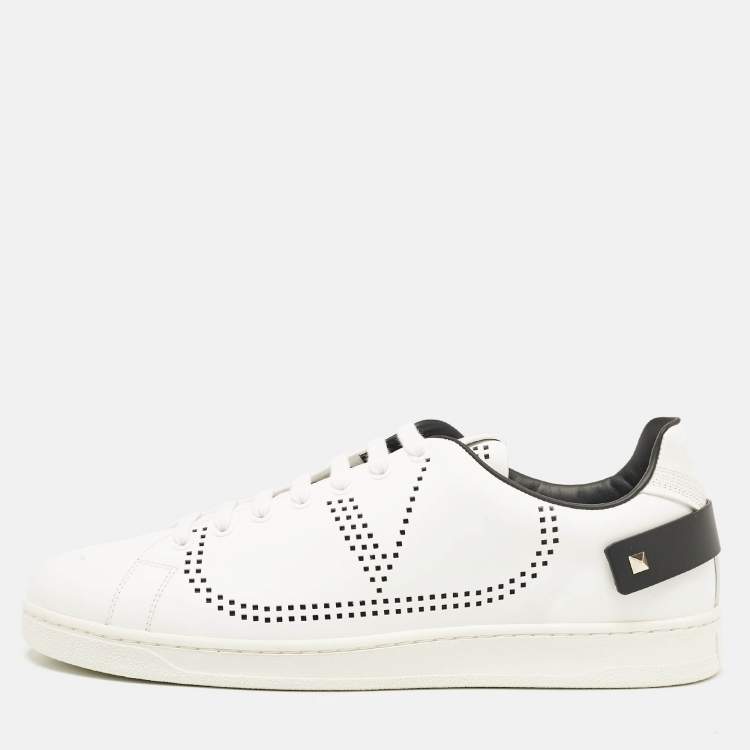 Pre Owned Valentino White Leather Backnet Low Top Sneakers Size 45