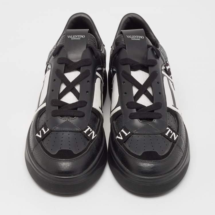 Pre Owned Valentino Black Leather VLTN Low Top Sneakers Size 43.5