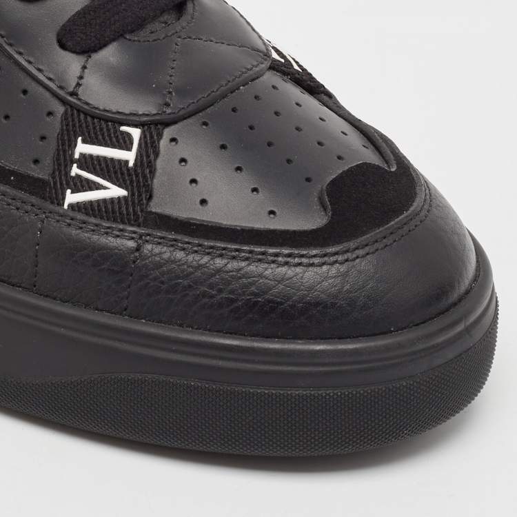 Pre Owned Valentino Black Leather VLTN Low Top Sneakers Size 43.5
