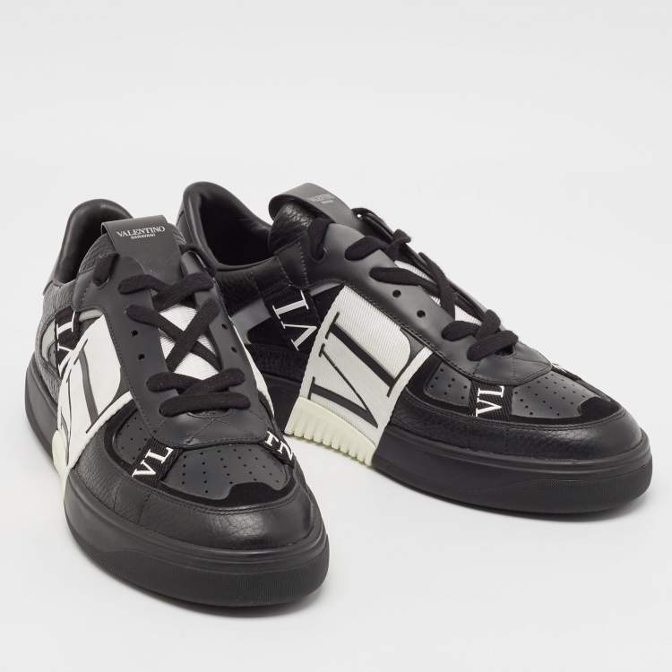 Pre Owned Valentino Black Leather VLTN Low Top Sneakers Size 43.5