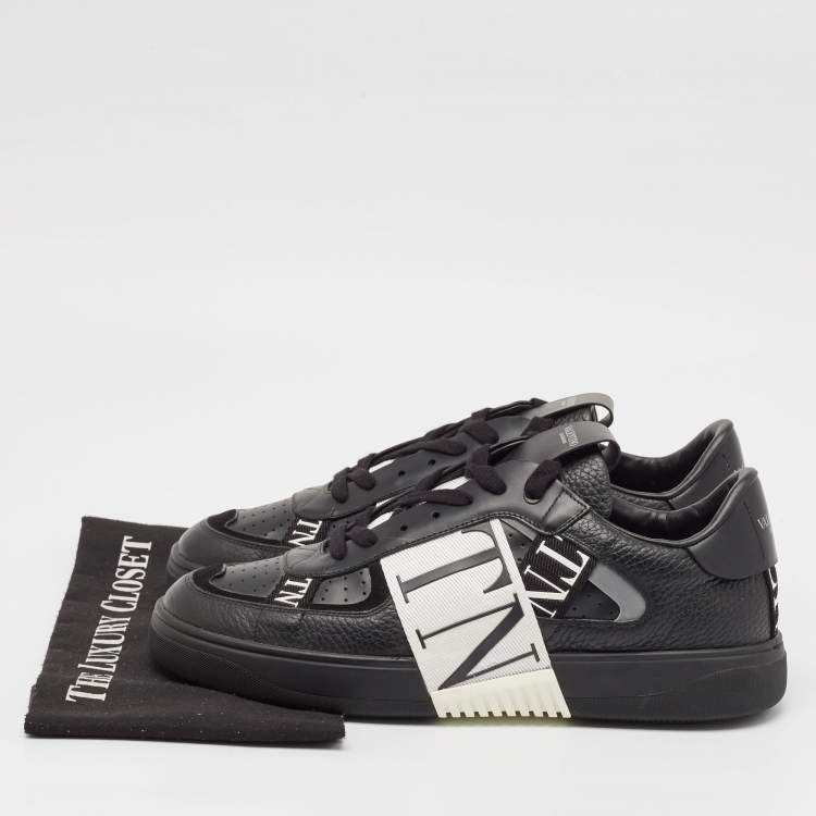 Pre Owned Valentino Black Leather VLTN Low Top Sneakers Size 43.5