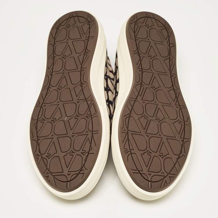Pre Owned Valentino Brown/Beige Canvas and Leather Toile Iconographe Sneakers Size 44 